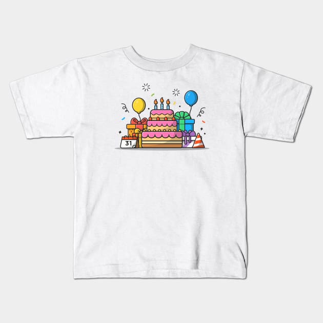 Gift Box And Birthday Cake Kids T-Shirt by Catalyst Labs